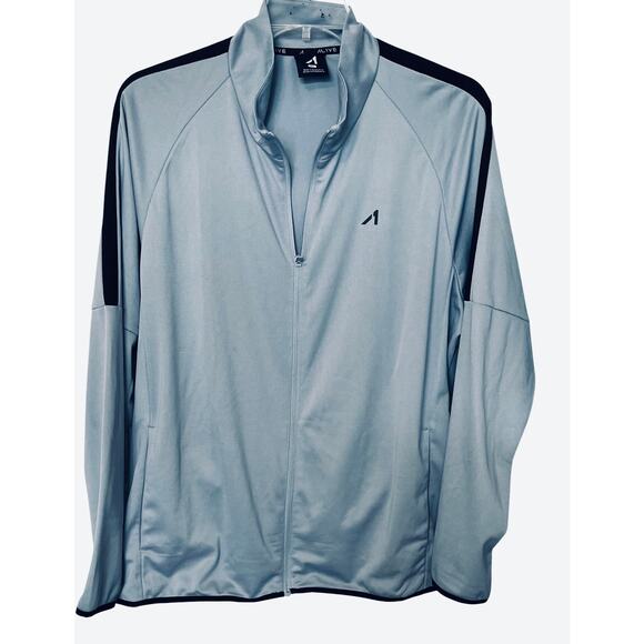 ALIVE LONG SLEEVE FRONT FULL ZIP JACKET, MENS, XL, LIGHT BLUE WITH BLACK TRIM - Picture 1 of 12
